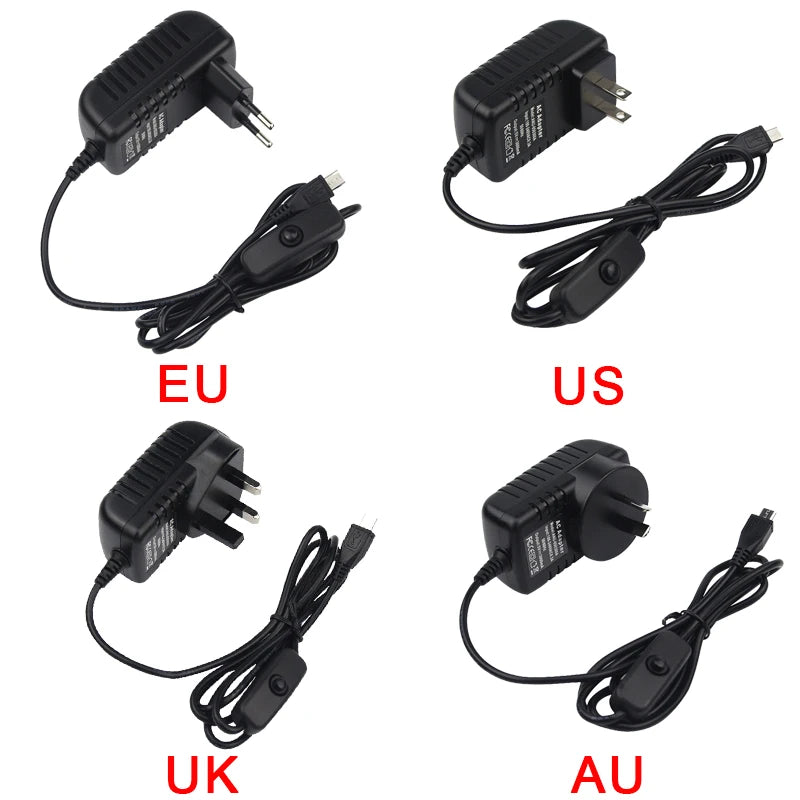 5V 3A Raspberry Pi 3 Model B+ Power Supply Micro USB Port Power Adapter AC Switch EU UK AU US Plug Charger for Raspberry Pi 3B