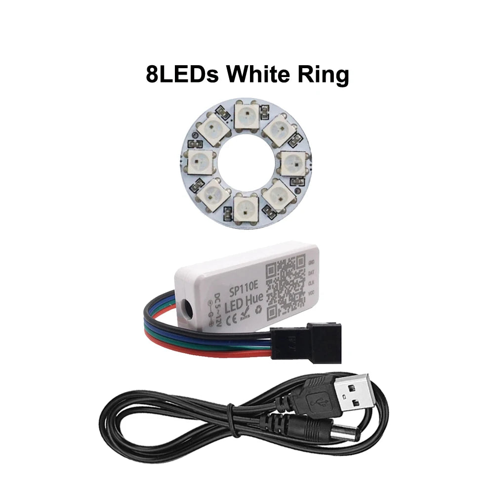 WS2812B 8/16/24/35/45LEDs Pixel Ring SP110E Controller USB Kit RGB Ring Individul AddressabIe WS2812 IC BuiIt-in Lights DC5V