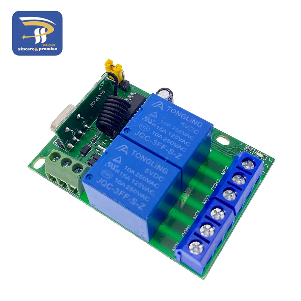 433Mhz RF Remote Control Wireless Switch DC 5V 12V 1CH 2 Way Relay Receiver and 2CH Transmitter For Door Electromagnetic Lock