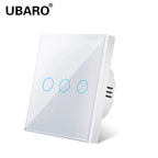UBARO EU/UK Standard Crystal Tempered Glass Wall Panel Light Touch Switch Led Indicator Sensor Electrical Button 1/2/3Gang 220V