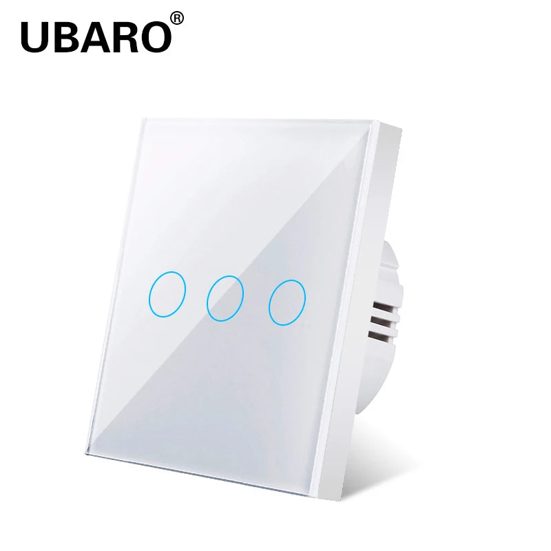 UBARO EU/UK Standard Crystal Tempered Glass Wall Panel Light Touch Switch Led Indicator Sensor Electrical Button 1/2/3Gang 220V