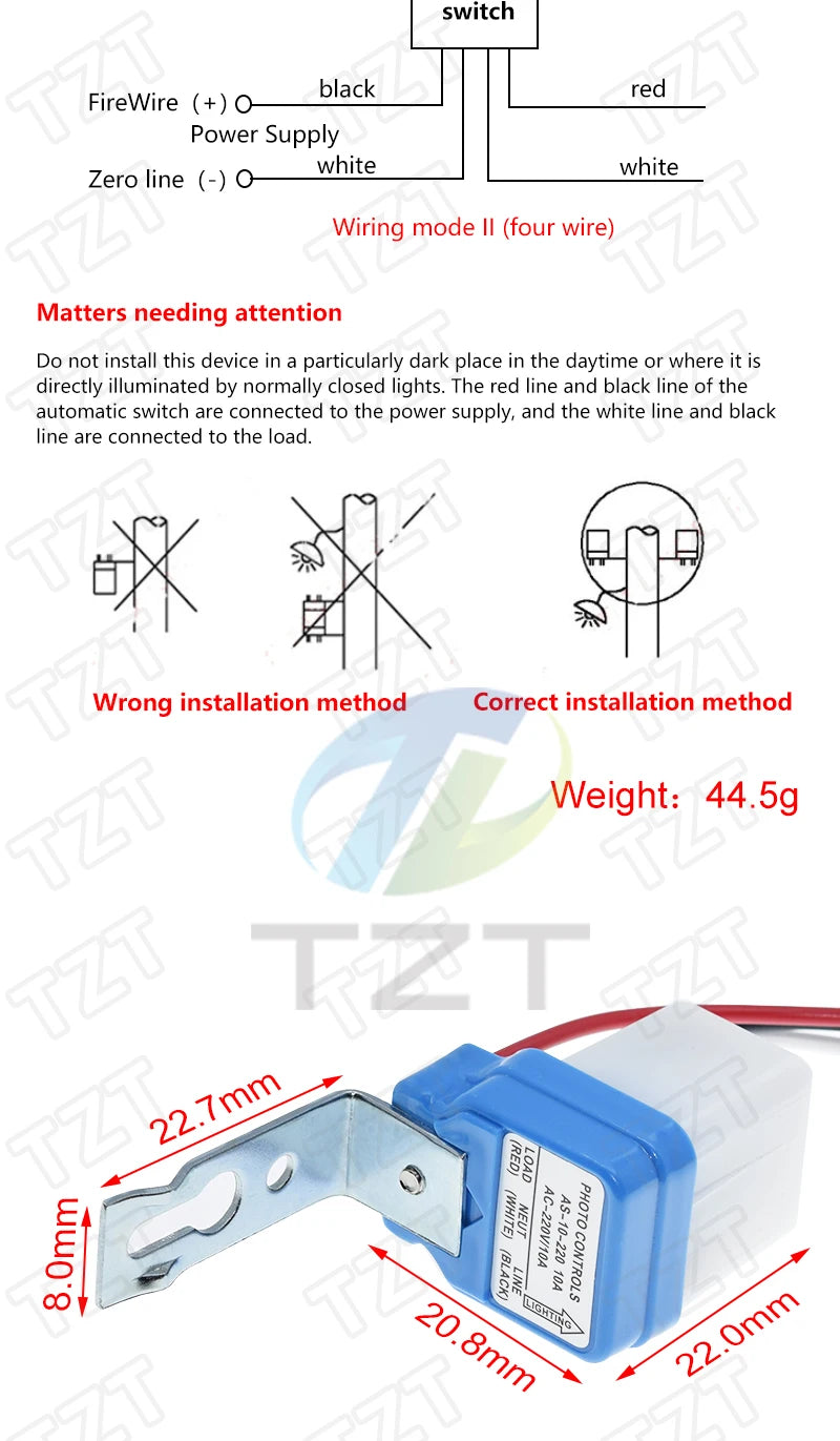 TZT 1PCS  Automatic Auto On Off Photocell Street Light Switch DC AC 220V 50-60Hz 10A Photo Control Photoswitch Sensor Switch