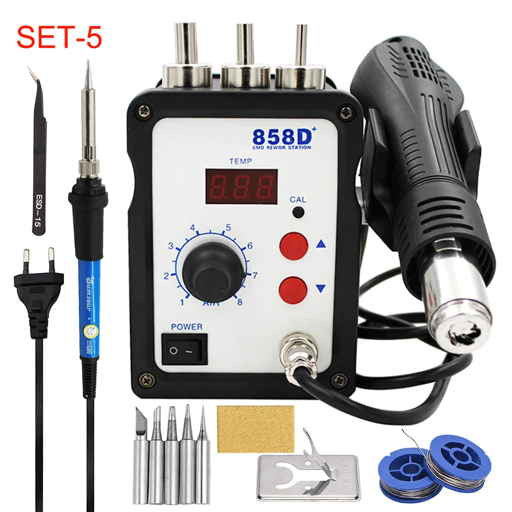 858D Rework Solder Station LED Digital Hot Air Heat Gun ESD Soldering Desoldering Station 700W Computer Phone Ultra-fast Heating