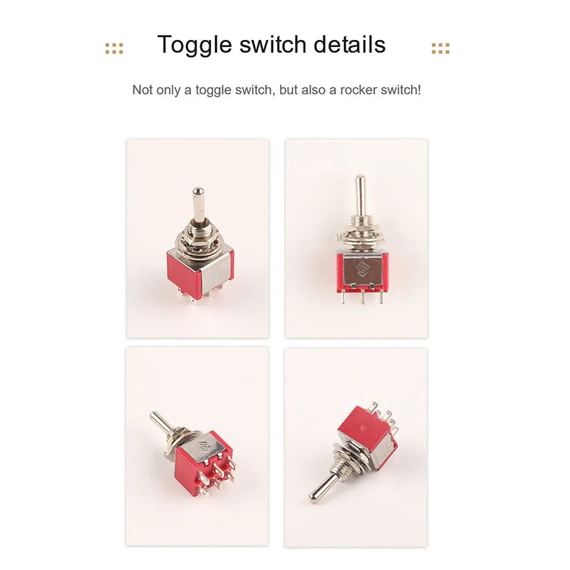 5PCS 6mm Miniature Toggle Switch MTS 102/103/202/203/302/304/402/403 ON-OFF-ON 5A125V 2A250V 3/6/9/12 Pin Mounting Equipment