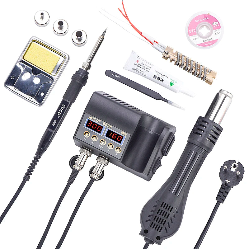 JCD 2 in 1 750W Hot Air Gun LCD Digital Display Welding Soldering Rework Station for Cell-phone BGA SMD PCB IC Solder Iron 8898