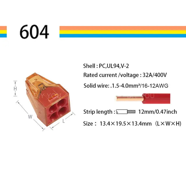 25/50/100pcs 602 604 606 608 Compact Wire Connector Push in Terminal Block Connector 2/4/6/8 Pin Lever 1.5-4 AWG 16-12