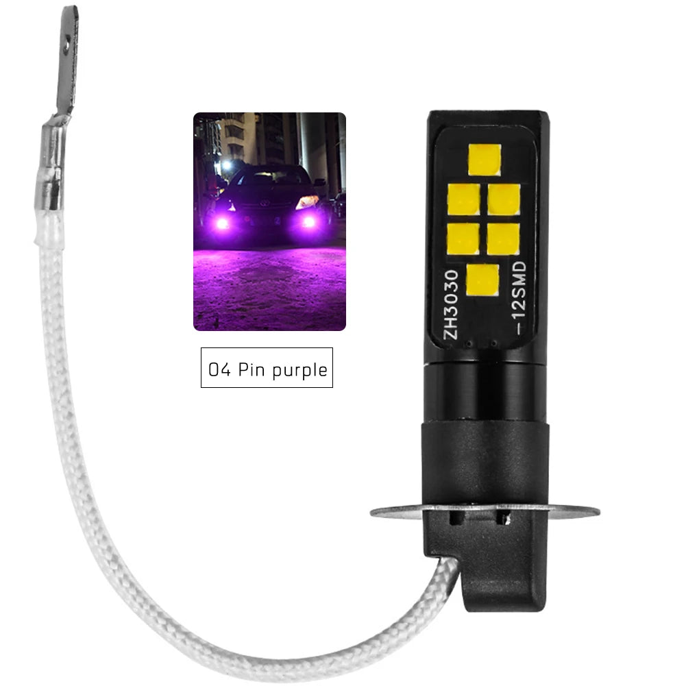 2pcs H3 LED Fog Light Bulb DC 12V 3030 SMD Car Fog Light Super Bright DRL Driving Lamp Built-in 5 Color Optional Headlight Bulb