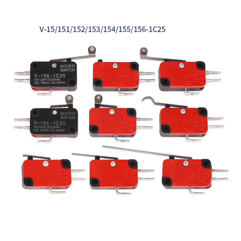 1/5PCS SPDT Momentary Travel Limit Micro Switch 16A 250VAC 1NO1NC 3pin Lever Roller V-151 V-152 V-153 V-154 V-155 Microswitch