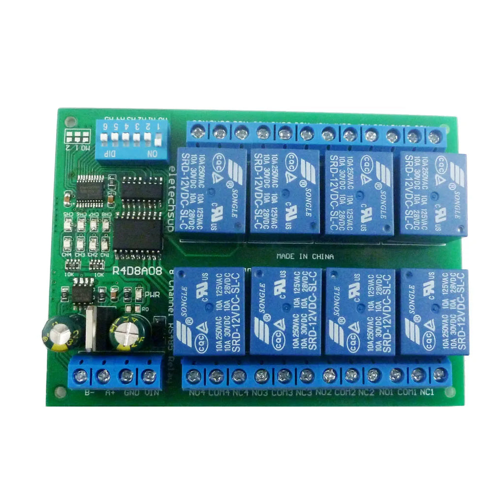DC 12V 8 Ch RS485 Relay Board Modbus RTU UART Remote Control Switch DIN35 Rail Box for PLC Automation Control