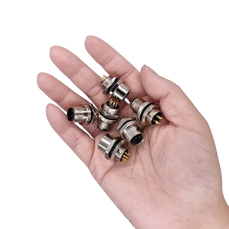 M12 Panel Back Mount Flange Socket Sensor Connector Waterproof Screw Threaded Coupling Male Female 3 4 5 8Pin M1216