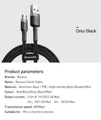 Baseus USB Micro Cable Quick Charge 3.0 Cable Fast Charging for Huawei P30 Xiaomi USB-C Charger Wire