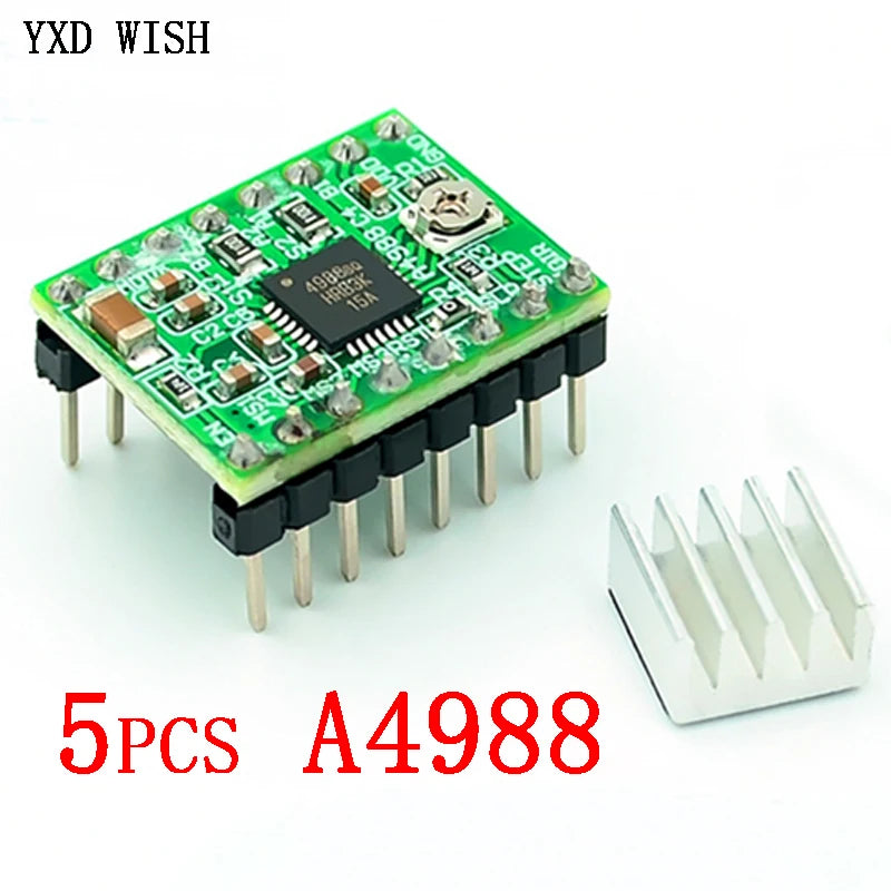 5pcs A4988 StepStick Stepper Driver + Heat sink For Reprap 3D Printer Parts Red Stepper Motor Driver With Heatsink Accessorie