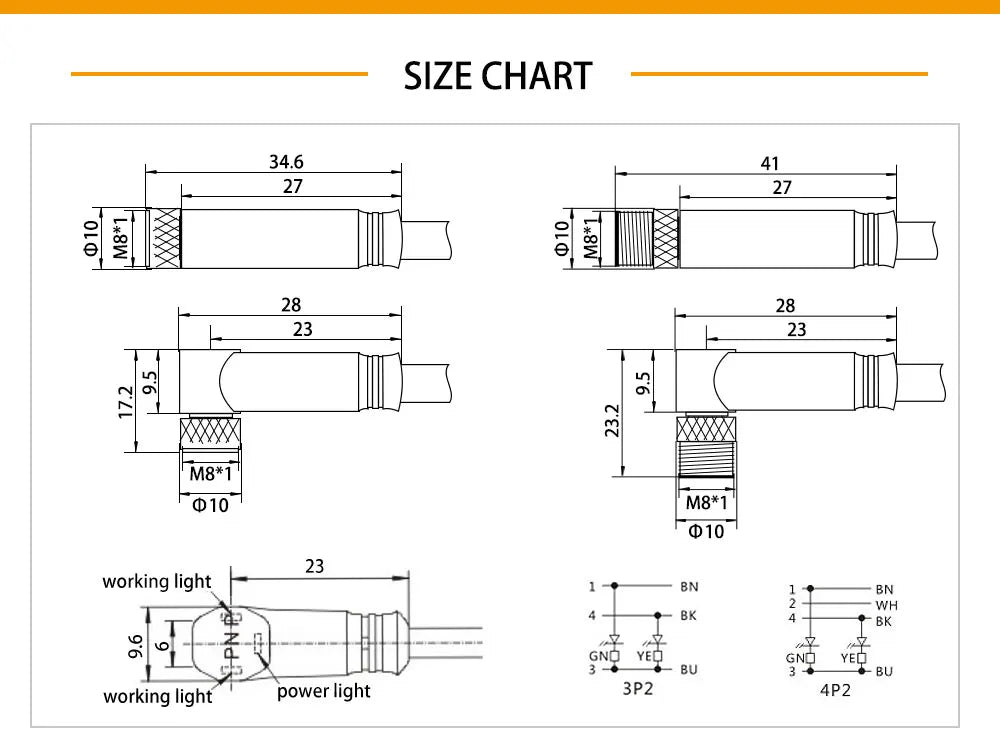 Cloweit M8 3 4 Pins PVC LED IP67 Sensor Cable Connector Type A Socket Plug 2m Waterproof Male&Female Straight Angle Flange