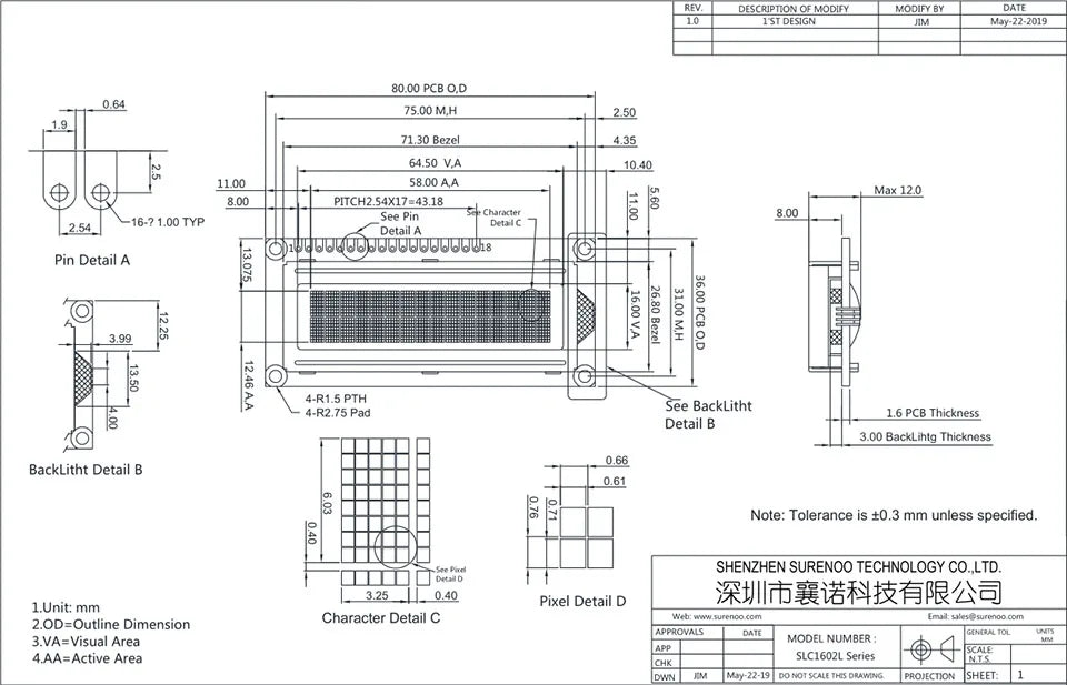 Surenoo 162 16X2 1602 5.0V Character LCD Module Display Screen LCM FSTN Positive Negative 7 RGB Colors Backlight