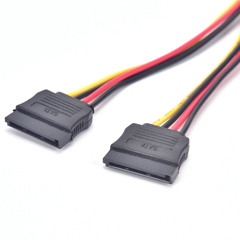 20cm SATA II Power Y Splitter Cable, 1x 15-Pin Male to 2x 15-Pin Female HDD Extension Cord for PC Upgrade