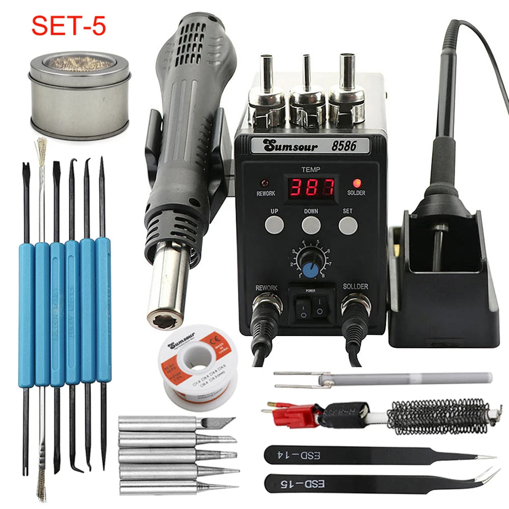 2 in 1 Soldering Station 8586  Digital Display SMD Rework Hot Air Gun Solder Iron 220V ESD Welding Desoldering Repair Tools
