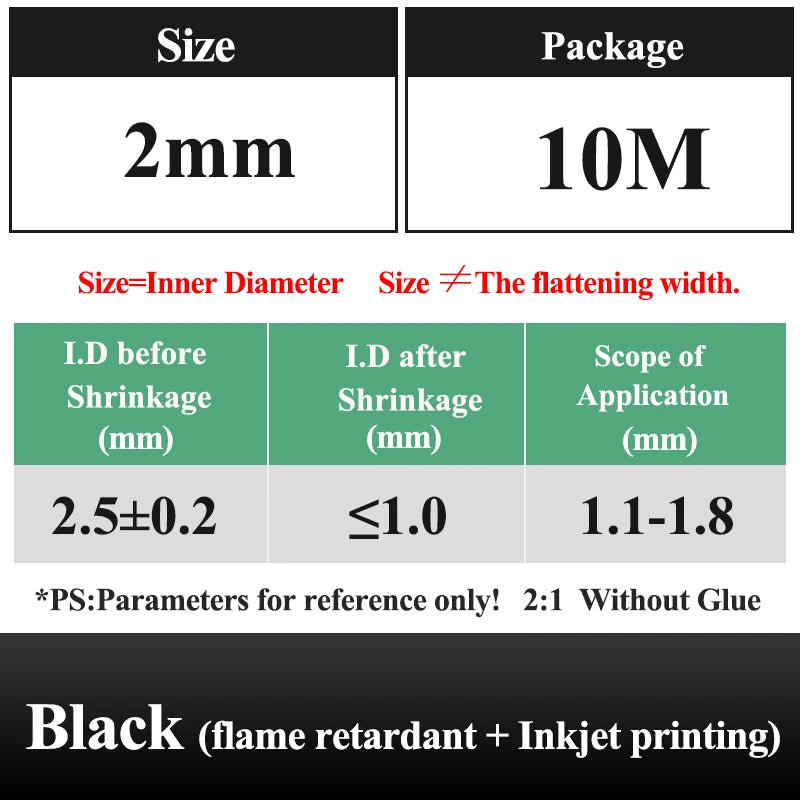 10 METER/LOT BLACK 1/2/3/4/5/6/8/10/10/12/14/16/18/20mm Heat Shrink Tubing Flame Retardant Tube Kit Insulation Tubing Wire Cable