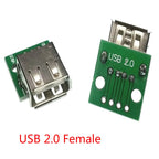 5Pcs USB Adapter PCB - DIY DIP Breadboard Modules - Type A (M / F) / B / Mini / Micro USB Connectors