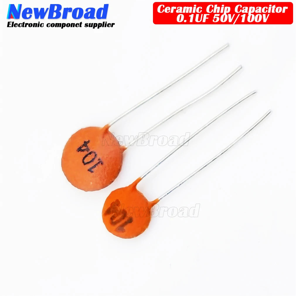 100PCS 50V 100V 104P 104PF In-line Ceramic Chip Capacitor F5MM F7MM Diameter P5 Ceramic Dielectric 0.1UF 100NF