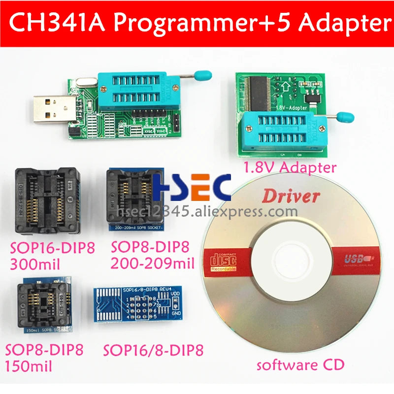 New ch341a bios usb programmer sop8 test clip soic8 sop16 1.8V adapter w25q64 mx25l6405 mx25l6405d 24 25 usb eeprom programmer