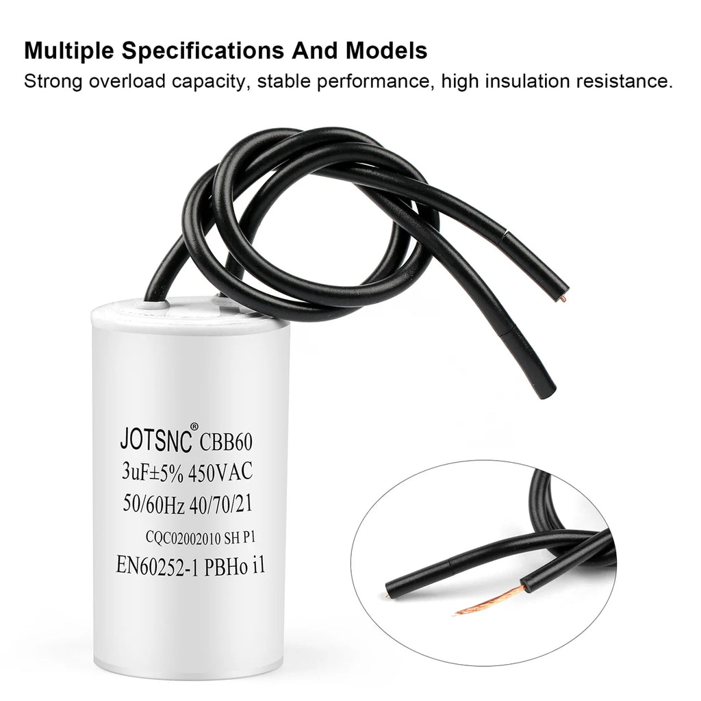 2Pcs CBB60 Motor Running Capacitor 450V Series AC Water Pump Startup Capacitors Start Motor Run 450VAC 3uF-80uF