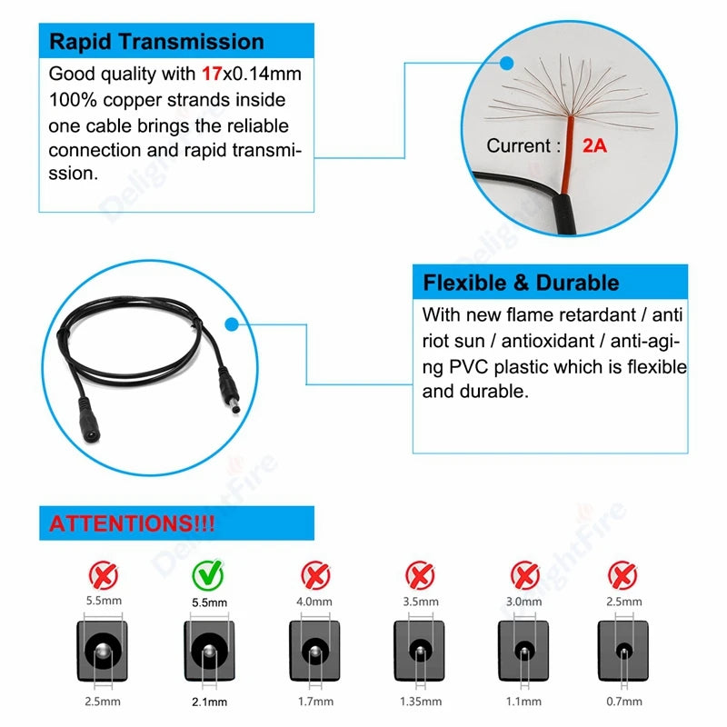 0.5-10m DC Power Cable 20 22AWG 5.5 2.1mm Male Female Plug DC Cable 12V Jack Extension Cord For CCTV Camera Connector Adapter