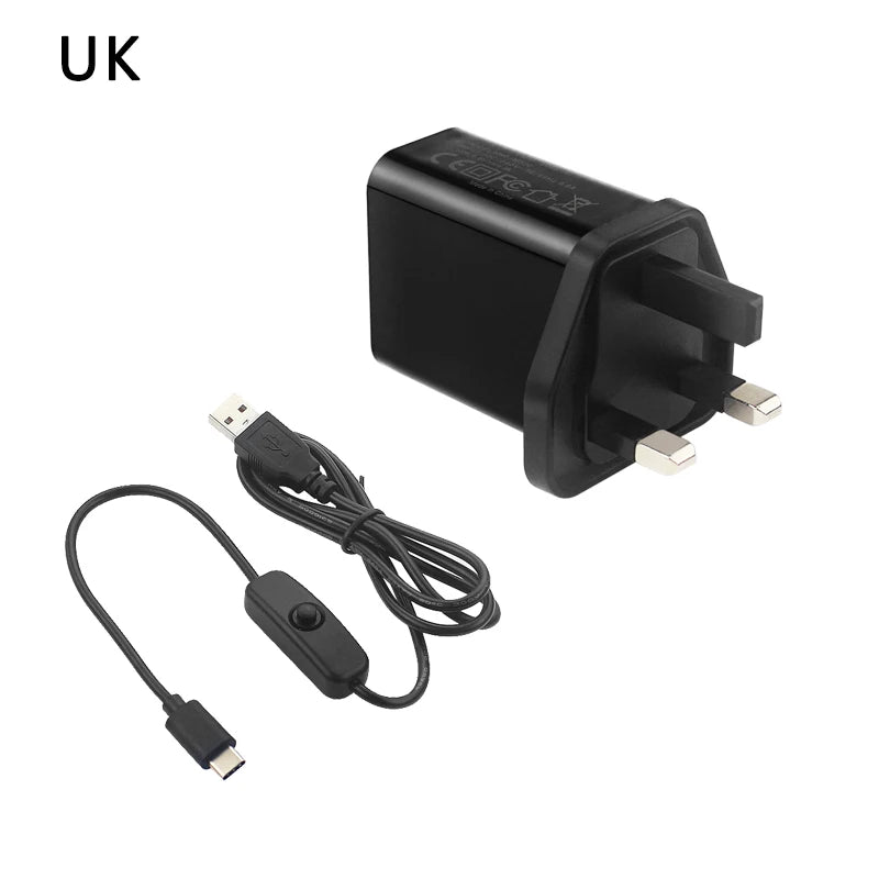 Raspberry Pi 4 Power Supply 5V 3A Power Adapter EU US UK SU USB Type C USB Cable with ON/OFF Switch for Pi 4 Orange Pi 3 4 LTS