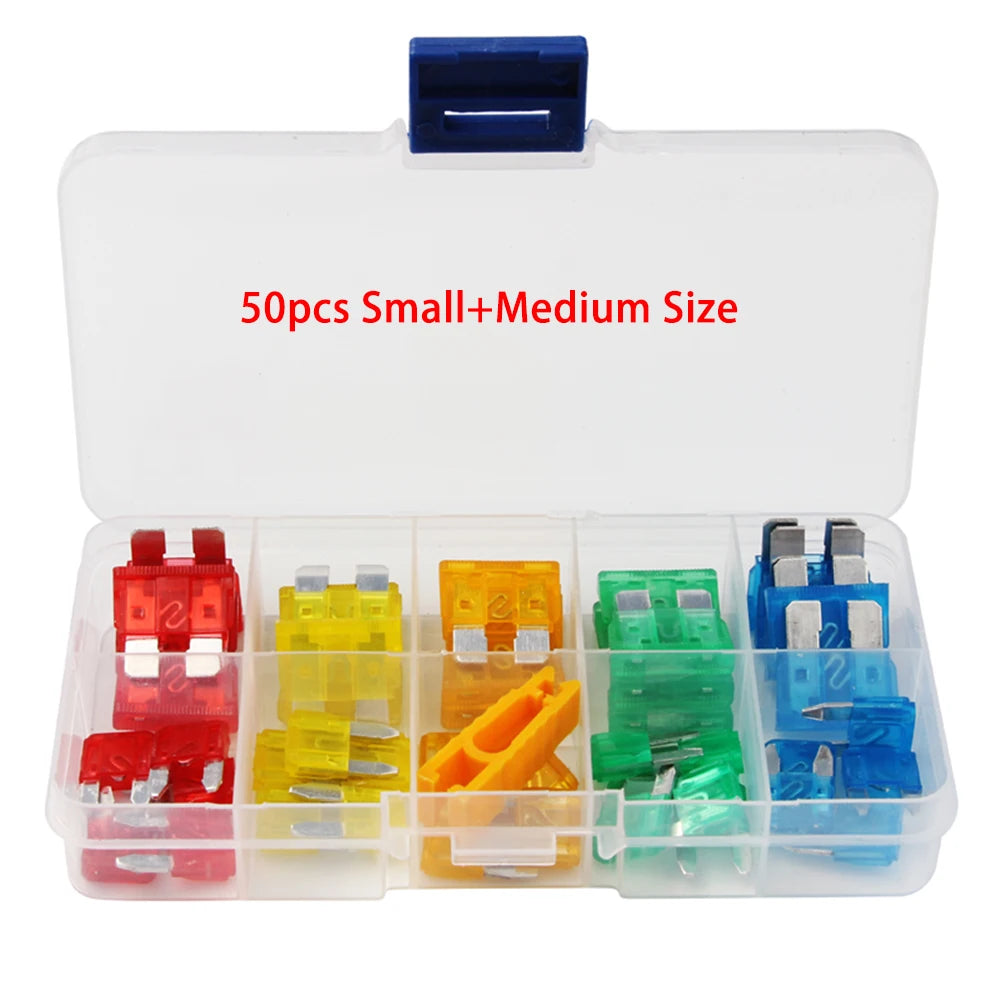 50/80/180pcs 5/10/15/20/30A Car Auto Small and Medium Blade Fuse Motorcycle Boat Truck Automotive Blade Fuse Assortment Set