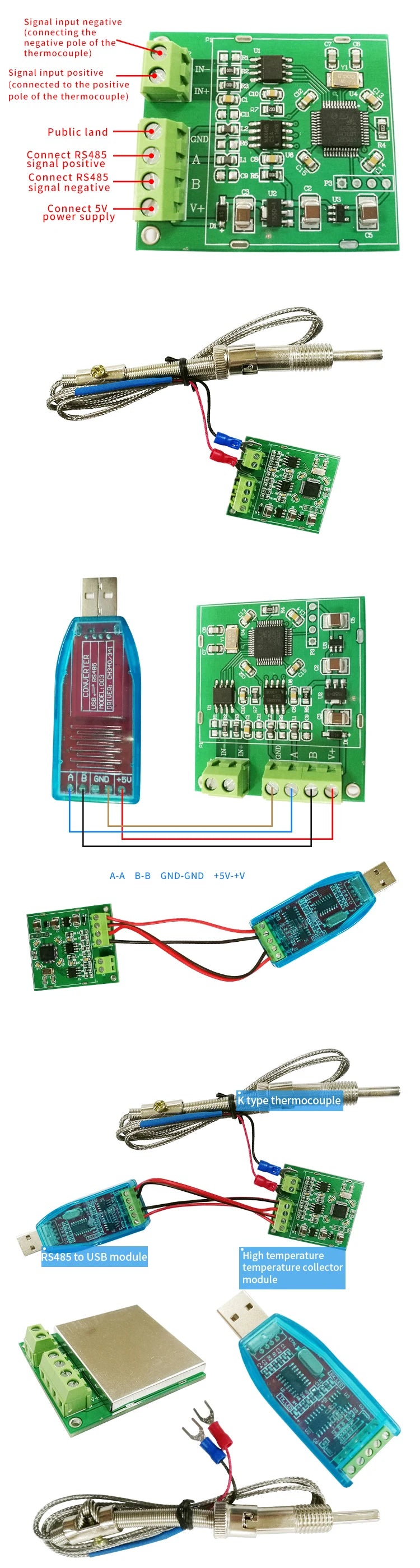 K-Type Thermocouple Temperature Sensor Module, RS485 Modbus RTU, High Precision Acquisition Board, Industrial DIY PCB,MAX6675