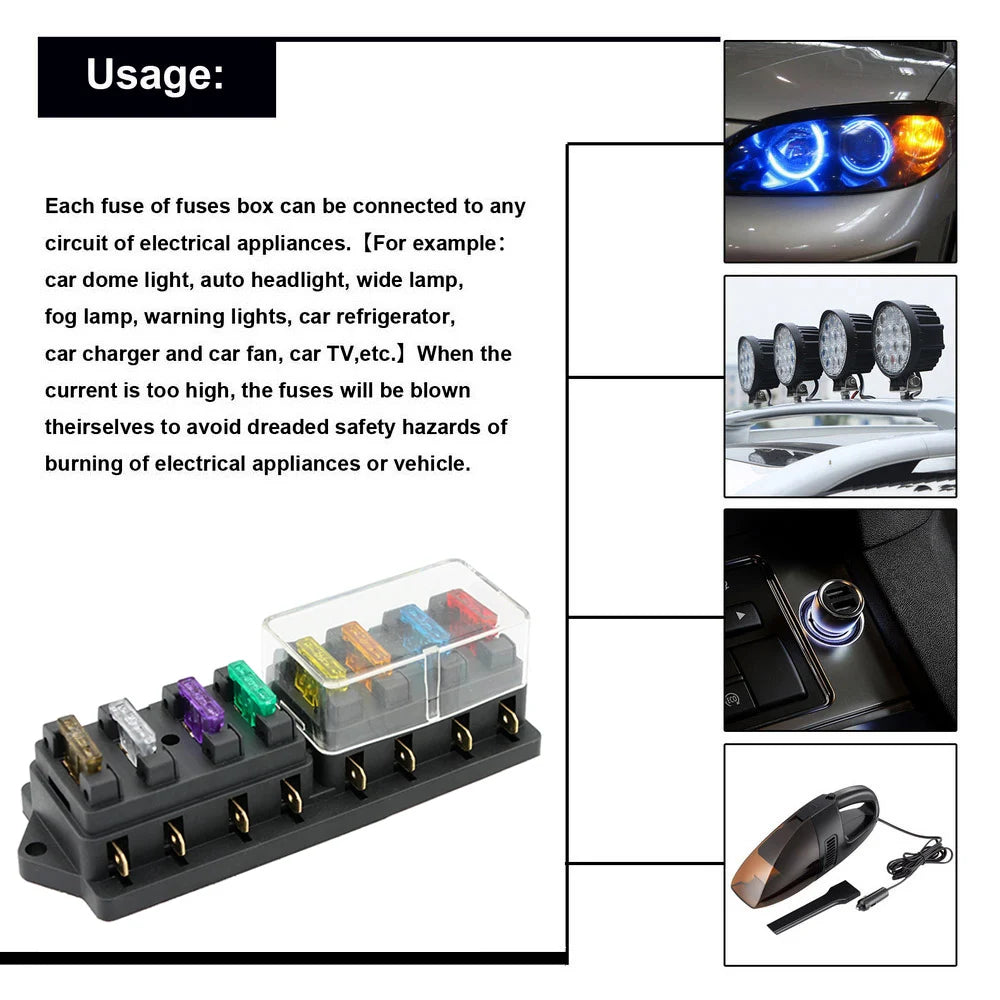 4/6/8/10/12 Way Car Fuse Holder Car Fuse Box Truck Auto Blade  with 4/6/8/10/12 Fuses for 12V 32V ATO Standard Circuit