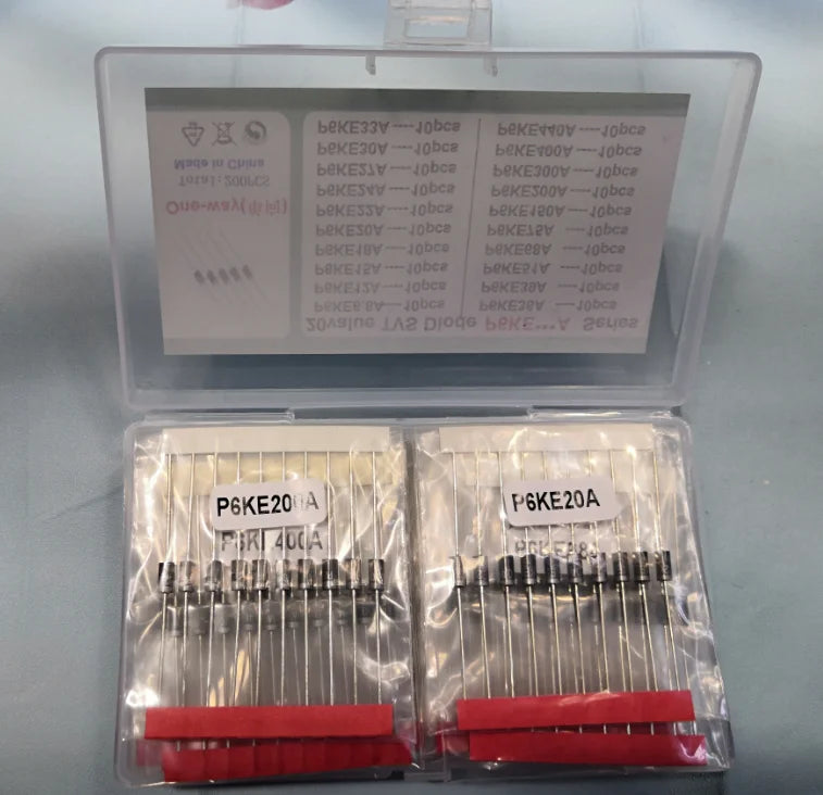 200PCS=20values*10pcs TVS Diode Kit P6KE6.8 To 440 A/CA  12/15/18/20/22/24/27/30/33/36/39/51/68/75/150/200/300/400 Transistor