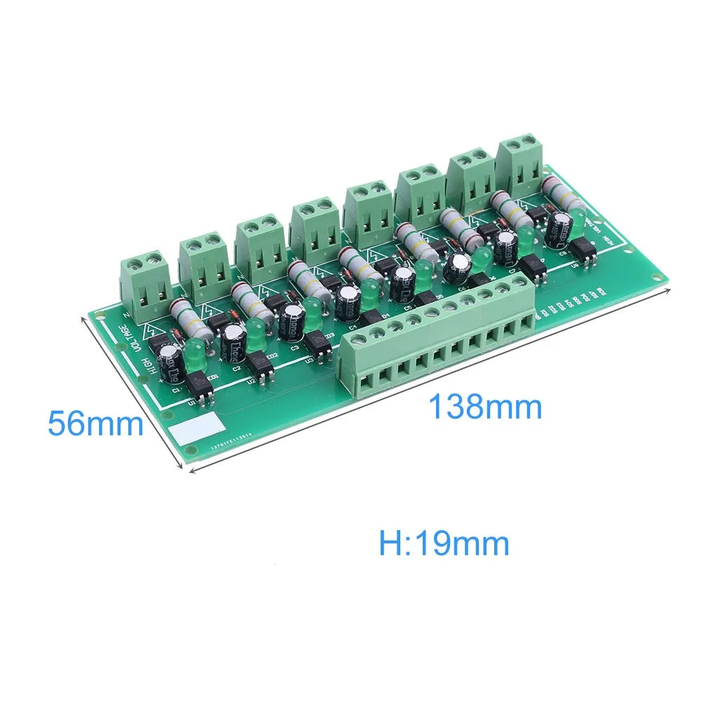 8 Channel Optocoupler Isolation Module Signal Voltage Converter PNP NPN Low High Level Output AC 110V 220V DC 3.3V 5V 12V 24V