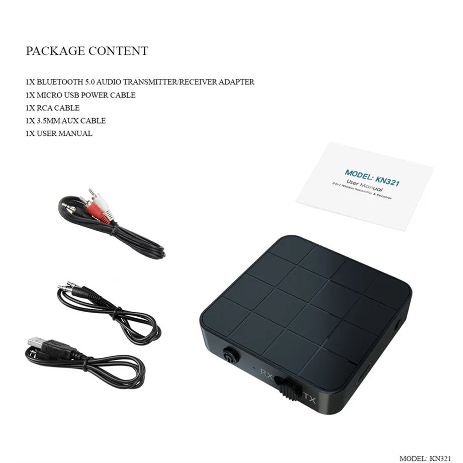 Grwibeou Bluetooth 5.0 4.2 Receiver and Transmitter Audio Music Stereo Wireless Adapter RCA 3.5MM AUX Jack For Speaker TV Car PC