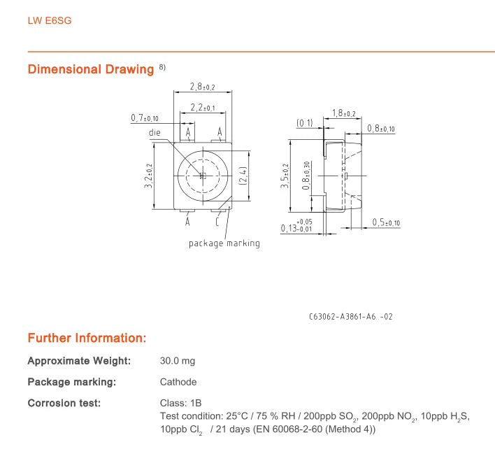 20PCS LW E6SG  LWE6SG 3528 WARM WHITE SMD LED PLCC-4 Common Cathode 30mA 3.1V 5000-5600K ( LW E6SG-ABCA-JKPL-46 )
