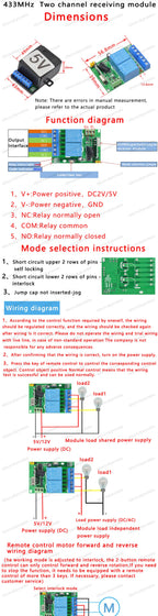 433Mhz RF Remote Control Wireless Switch DC 5V 12V 1CH 2 Way Relay Receiver and 2CH Transmitter For Door Electromagnetic Lock