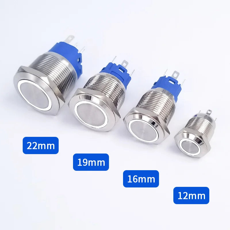 12/16/19/22mm Metal Push Button Switch Momentary Latching Fixed Electric On Off Power Start Stop LED Light 3V 6V 12V 24V 220V
