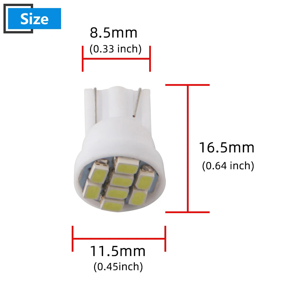10Pcs AC/DC 6V 6.3V Led Bulb Arcade Pinball Car Light T10 W5W 555 192 168 194 1206 8 SMD LED White Blue Red Green Amber Pink