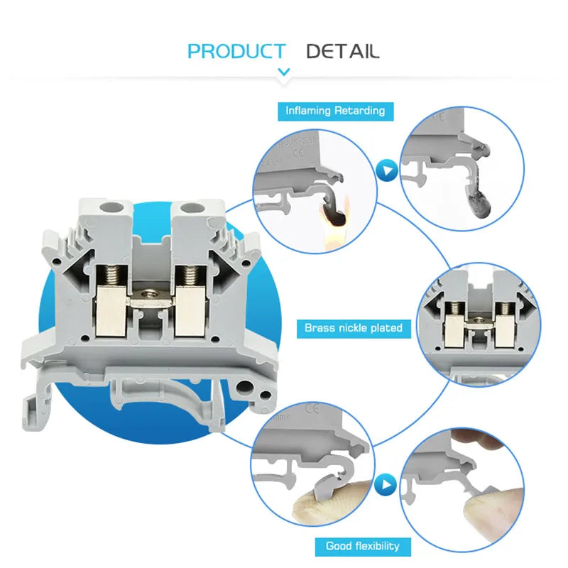 10Pcs UK 2.5 Terminal Block UK2.5B Screw Connection Connect Strip 2.5B 2.5mm² Cable Electrical Din Rail Wire Connector