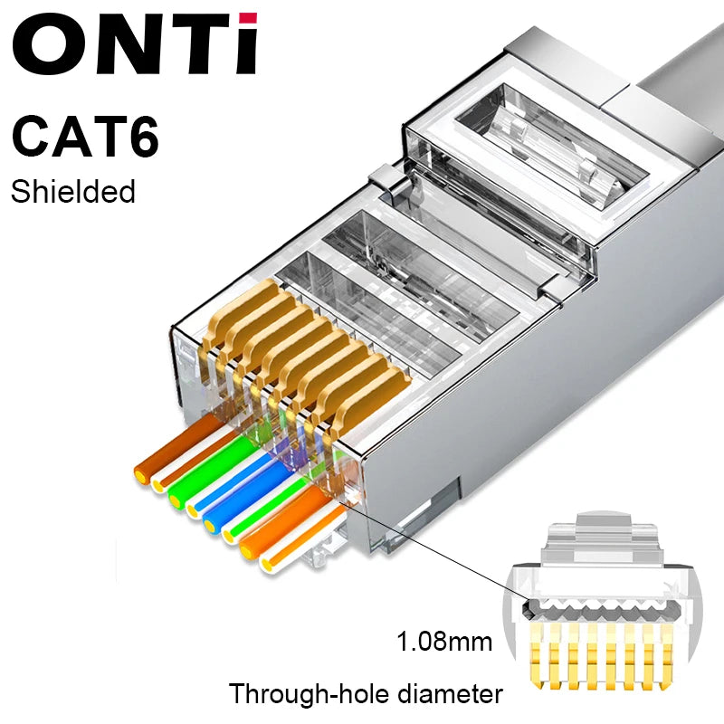 ONTi 10/50/100pcs CAT5E CAT6 CAT7 Plug RJ45 Connector 50U Gold Plated End Pass Through Network Cable Modular 8P8C Connector