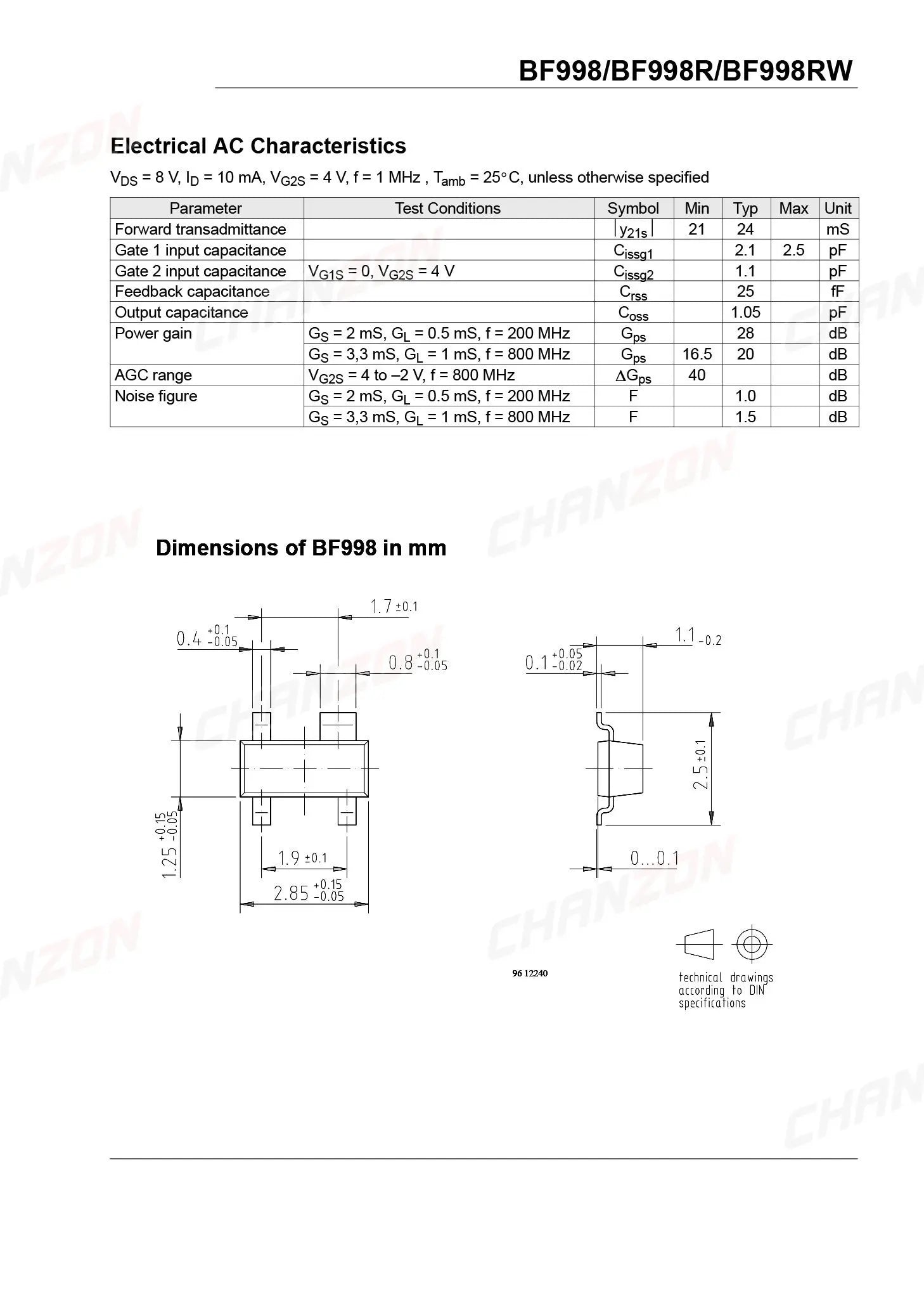 10Pcs BF998 SOT-143 N-Channel Double-Gate RF Mosfet Transistor Bipolar Junction BJT Triode Tube Fets 30mA Integrated Circuits