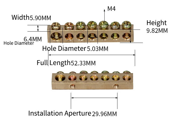 1Pcs Copper Terminal Wiring Distribution Box Grounding Brass Connection Row Zero Bar 4/5/6/7/8/10/12/15 Hole Zero Ground Row