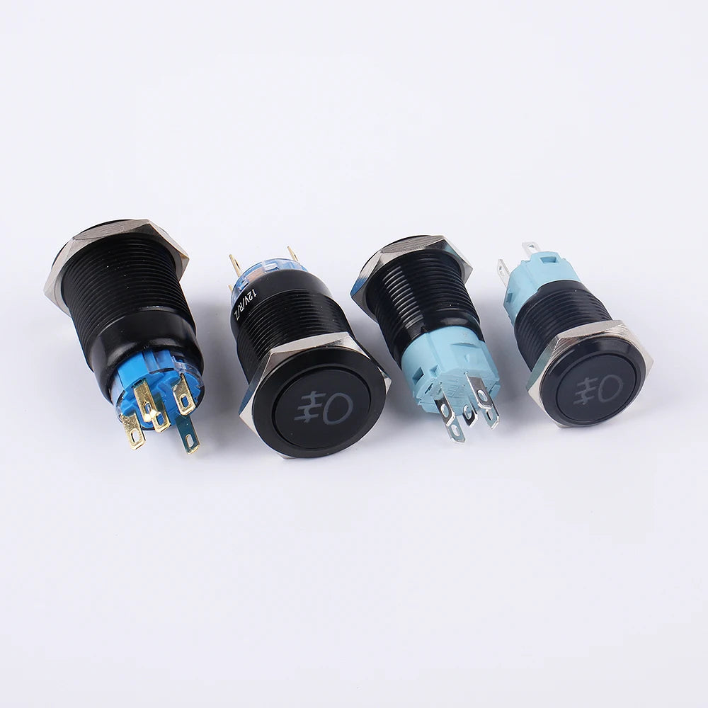 1PC Fog lamp LED Momentary Fixation locking waterproof 16mm 19mm Metal Push Button Switch 3V 5V 12V 24V 220V symbol customized
