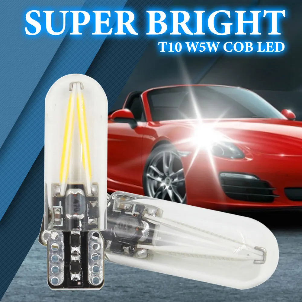 2pcs T10 LED W5W Cob Glass Car Light Bulb 194 168 LED Automobiles Interior Light Dome Reading Lamp License Plate Clearance Light