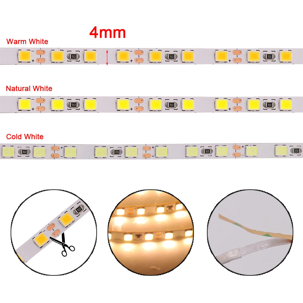 5M LED Strip Light DC 12V 24V 2835 Flexible Ribbon Diode Light 60/120/240/480 LED Stripe Warm Natural Cold White Luces Led Tape