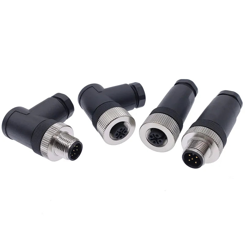 1Pc M12 Sensor Connector Waterproof Straight Angle Male Female Screw Threaded Plug Coupling 3 4 5 8 Pin