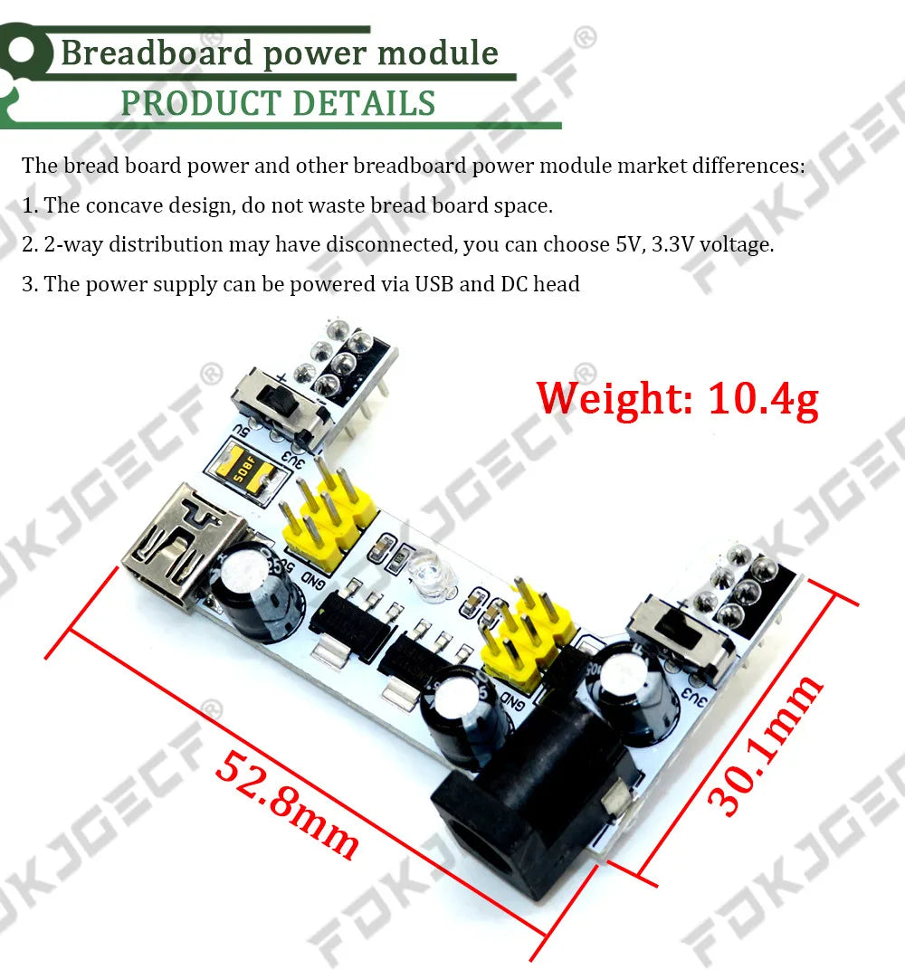 3.3V/5V MB102 Breadboard power module + 65 jumper wires + MB-102 830 points Prototype Bread board for arduino kit