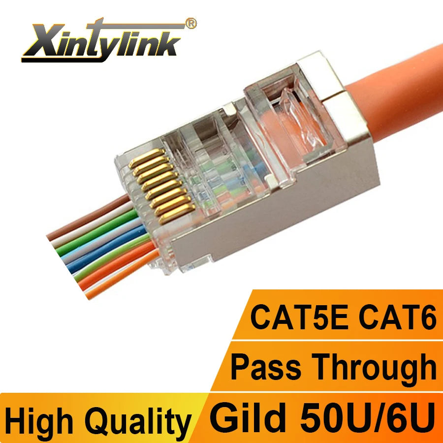 Xintylink RJ45 CAT6 Connector SFTP FTP STP Ethernet Cable Plug CAT5E CAT5 RG RJ 45 Network CAT 6 Metal Shielded Jack LAN 50U/6U