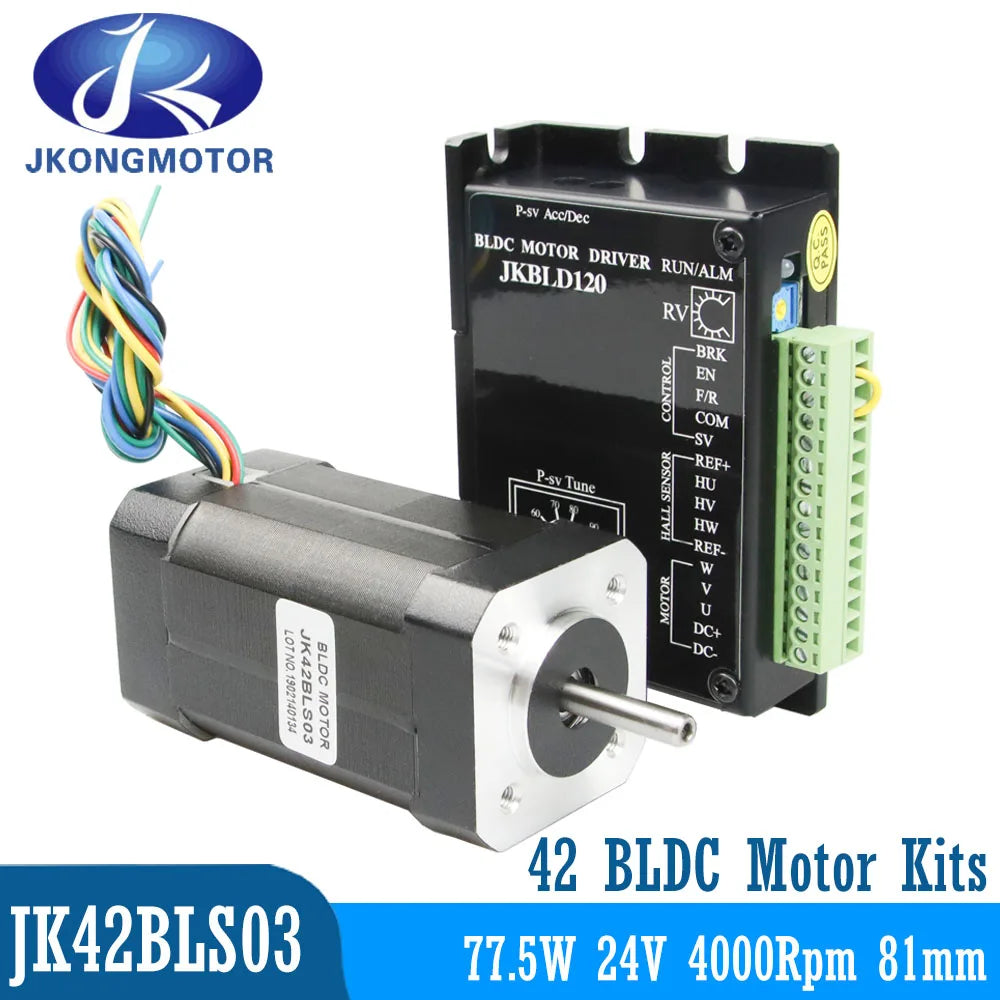 Jkongmotor 42BLS03 BLD120 Brushless DC Motor 4.8A 77.5W 24V 4000rpm 42 BLDC Motor With Hall Sensor for Textile Machinery Robot