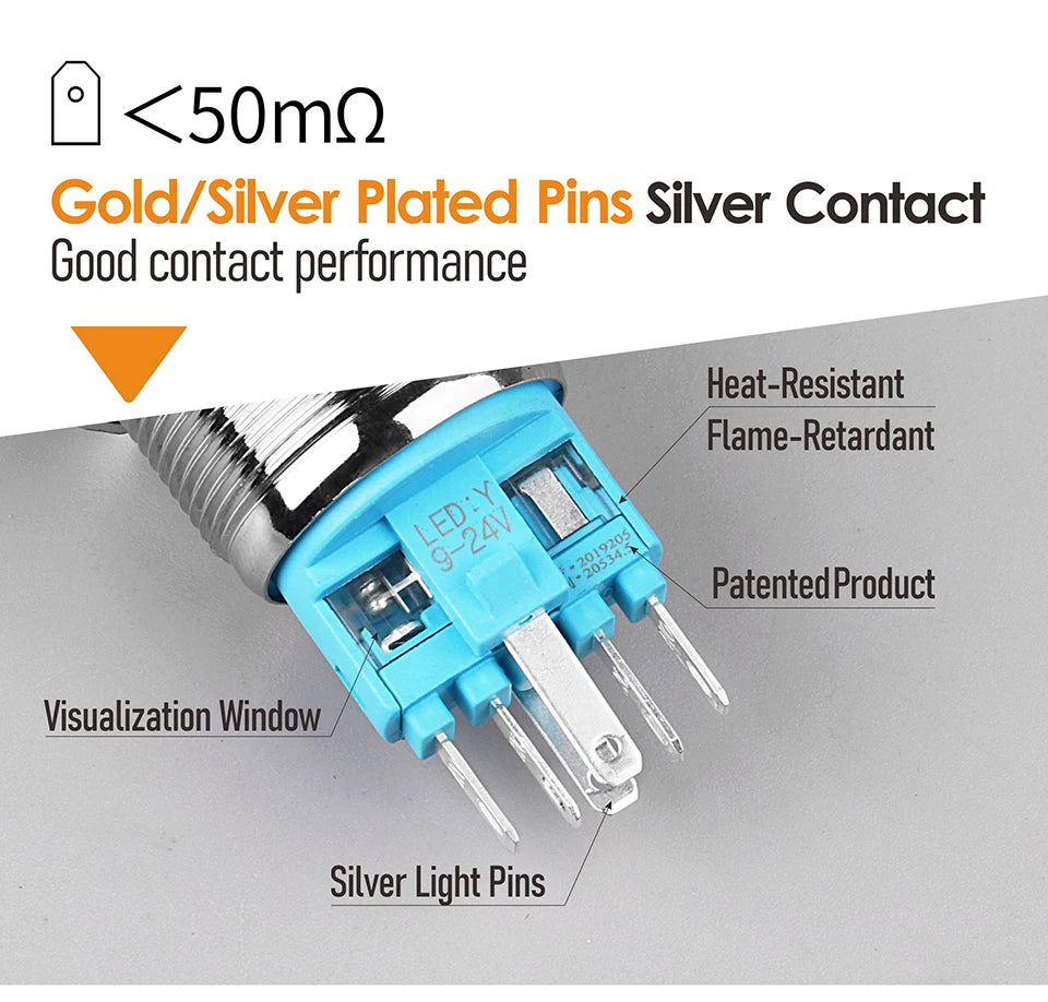 LANBOO 22B2 Economy Metal Pushbutton Switch / 1NO1NC / Momentary or Latching Available. Ring/Power Supply Button