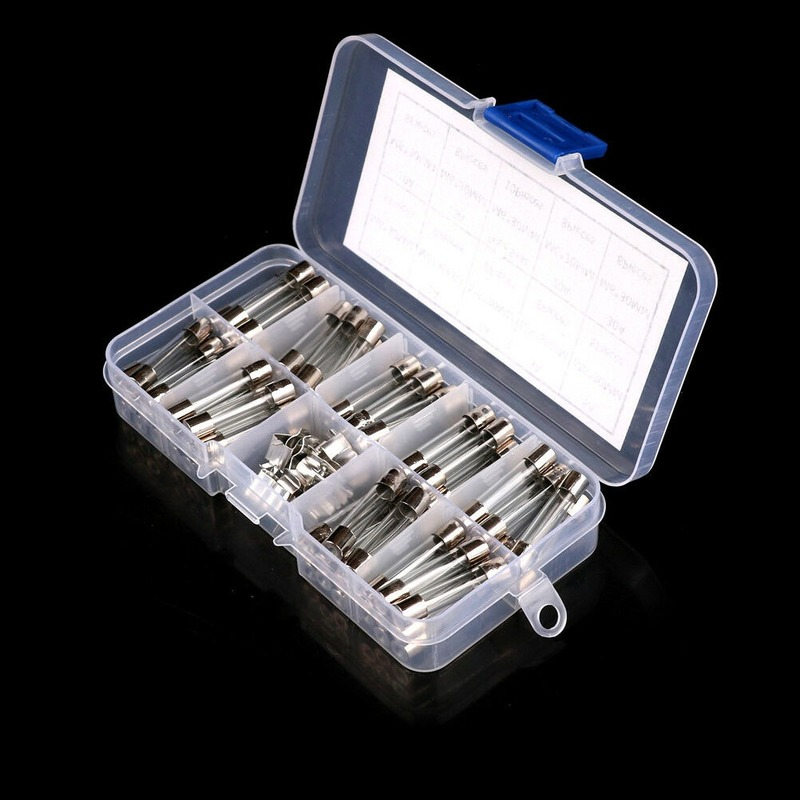 60Pcs/Box 6x30mm 5A-30A Glass Tube Fuses Assorted Kit with Fuse Holder  Fuse for Pressure Wash  Fuse Adapter
